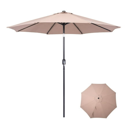 Backyard Expressions 9 ft Market Patio Umbrella, UV-Resistant Canopy with 8-Rib Support Frame and Push Button Tilt and Crank Lift, Beige