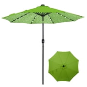 Backyard Expressions 9ft Solar Patio Umbrella with 32 LED Lights   Outdoor Market Umbrella with Tilt & Crank, Solar-Powered Lighting, Water-Resistant Fabric for Patio, Deck, Garden, Pool
