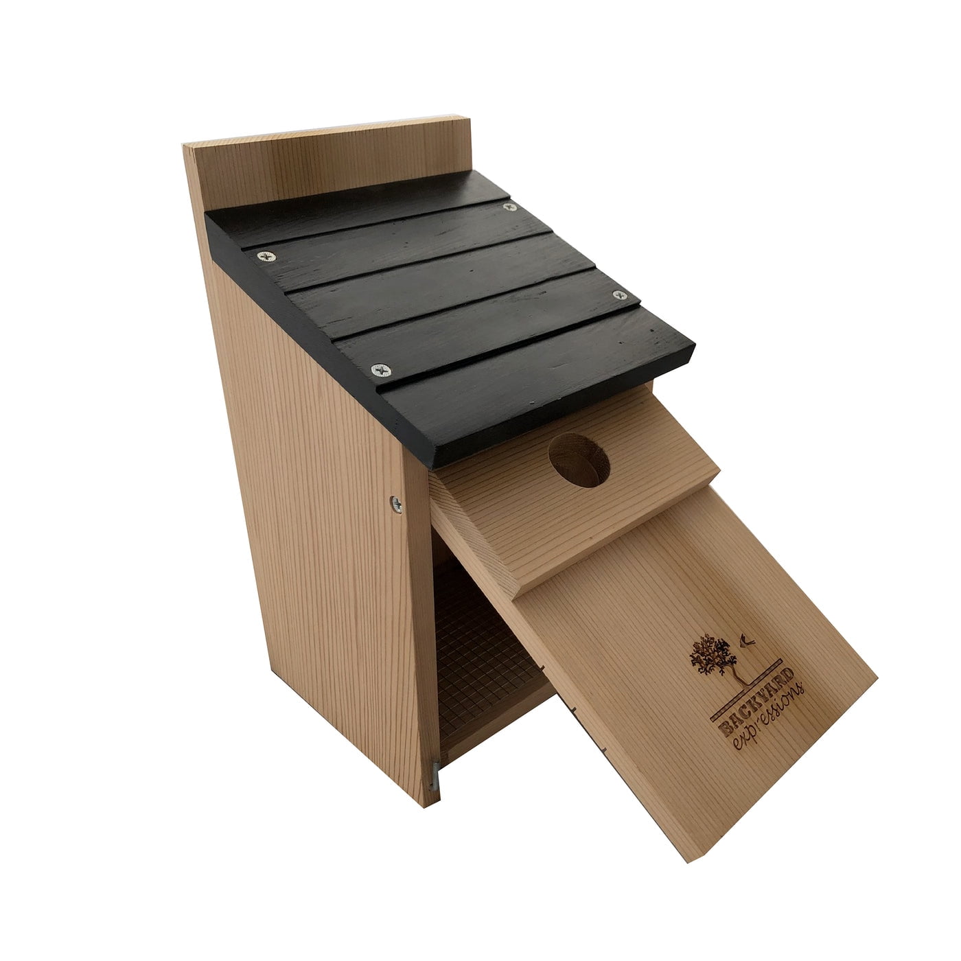 Natural Cedar Wood Birdhouse with Black Slanted Roof
