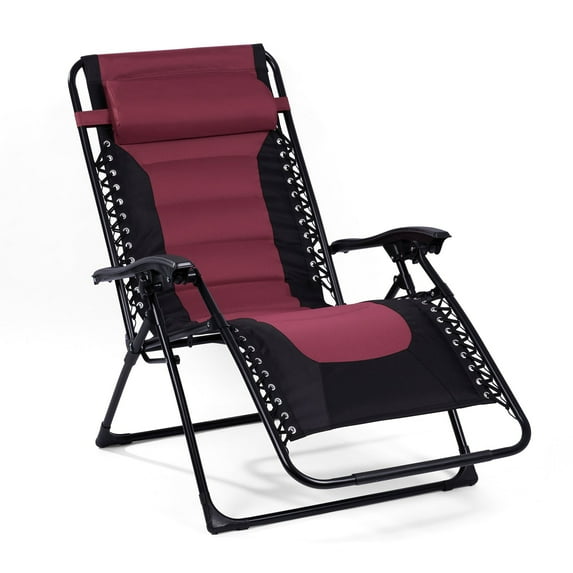 Backyard Expressions Deluxe XL Padded Recliner Chair – Ergonomic Anti-Gravity Lounger with Folding Design, Side Tray, and Adjustable Headrest