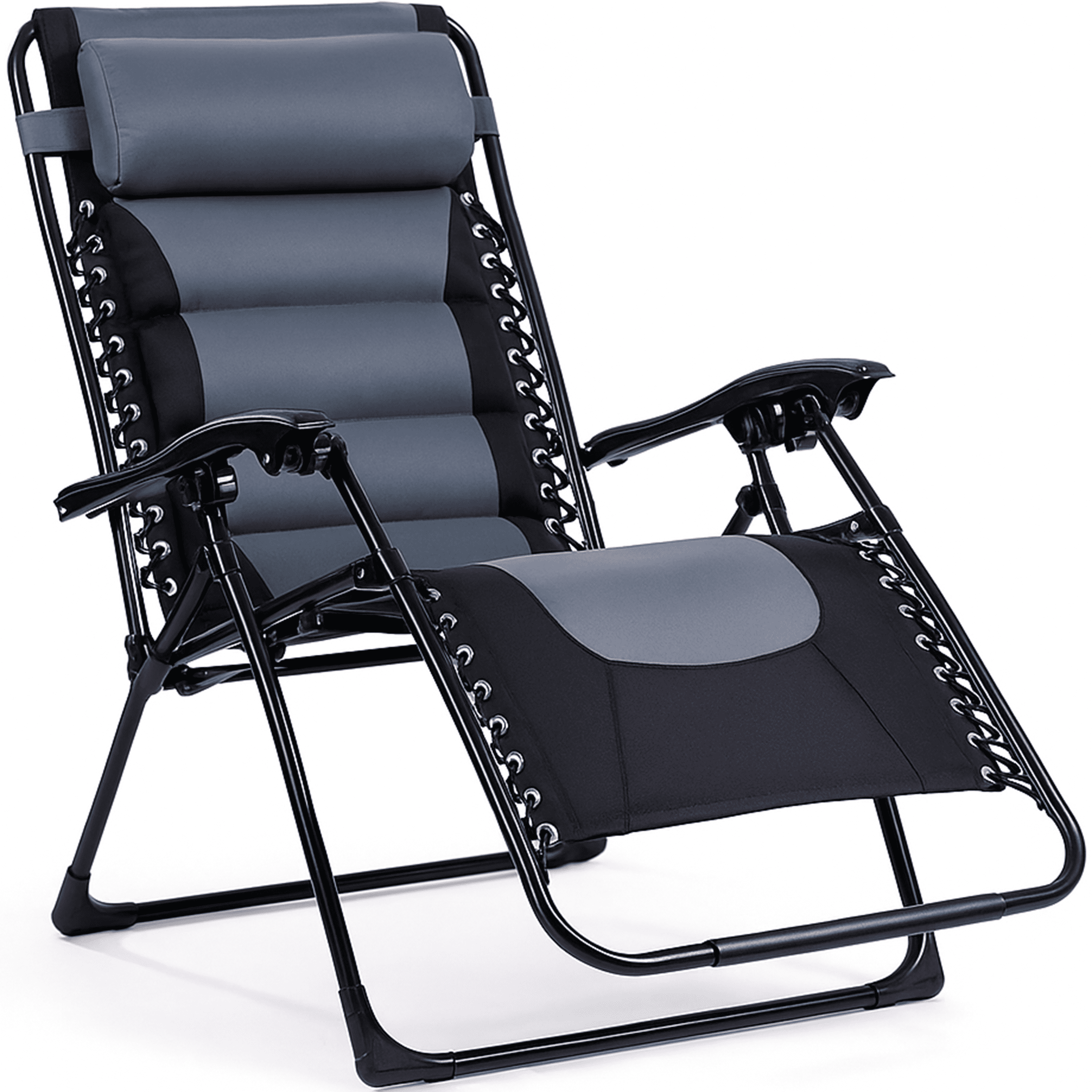 Backyard Expressions Deluxe XL Padded Recliner Zero Gravity Chair – Ergonomic Anti Gravity Lounger with Folding Design, Side Tray, and Adjustable Headrest