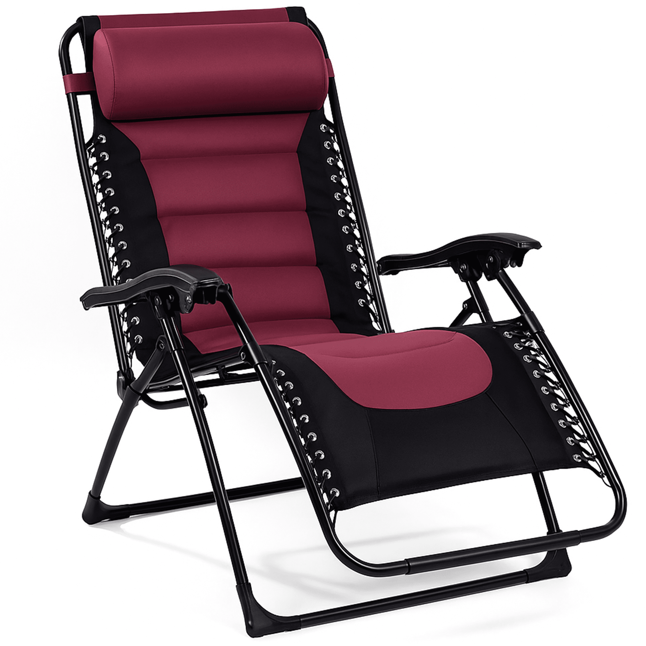 Backyard Expressions Deluxe XL Padded Recliner Zero Gravity Chair – Ergonomic Anti Gravity Lounger with Folding Design, Side Tray, and Adjustable Headrest