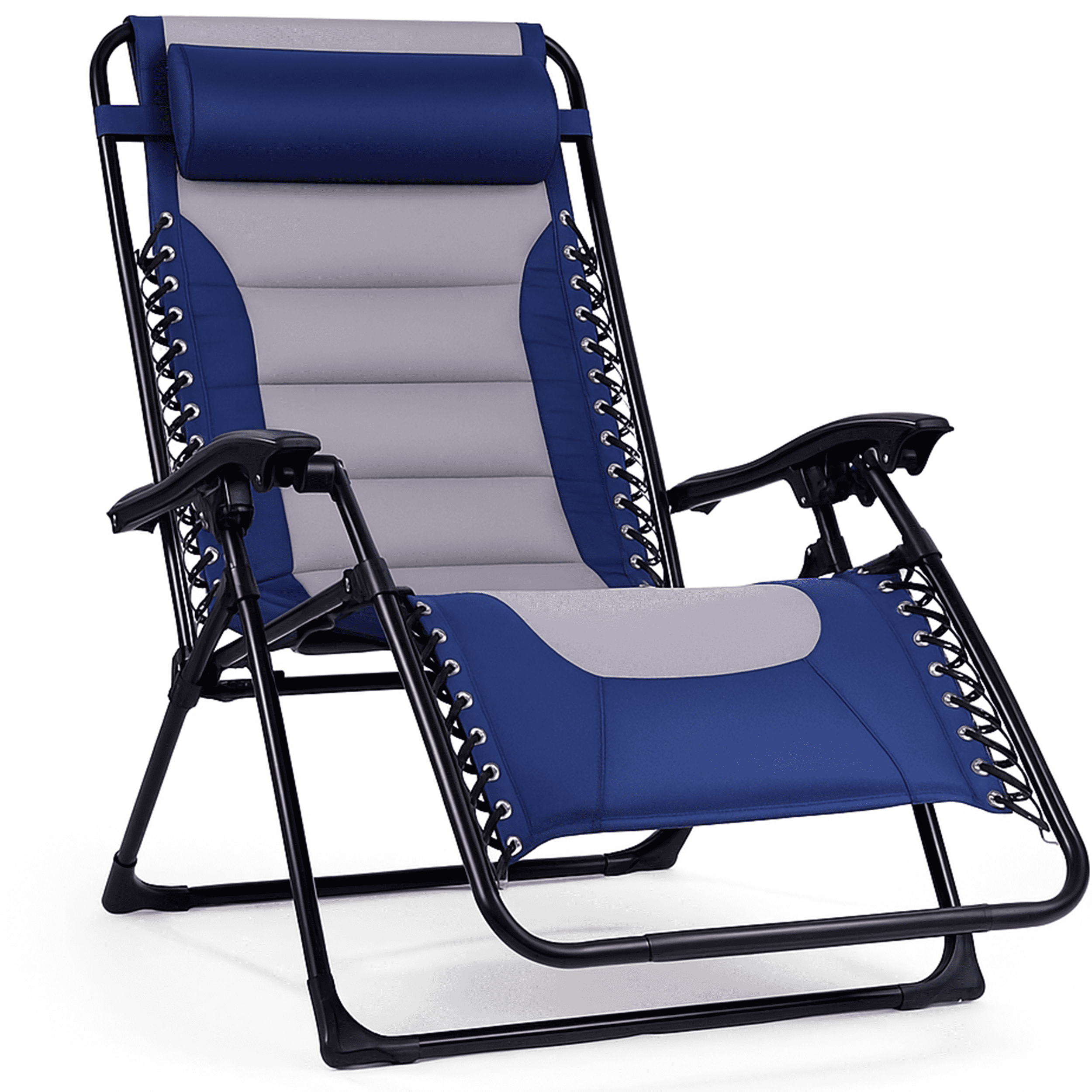 Backyard Expressions Deluxe XL Padded Recliner Zero Gravity Chair – Ergonomic Anti Gravity Lounger with Folding Design, Side Tray, and Adjustable Headrest