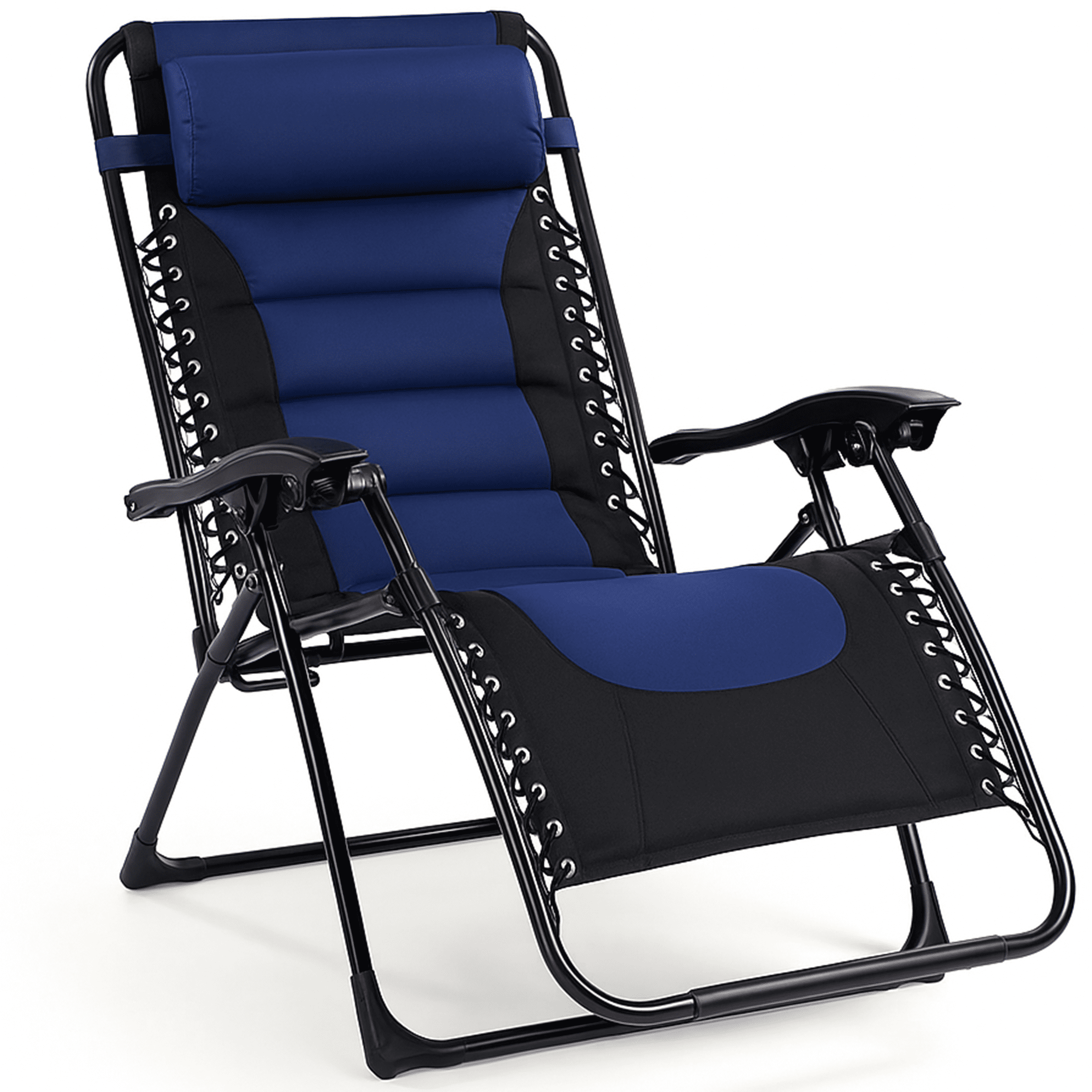 Backyard Expressions Deluxe XL Padded Recliner Zero Gravity Chair – Ergonomic Anti Gravity Lounger with Folding Design, Side Tray, and Adjustable Headrest