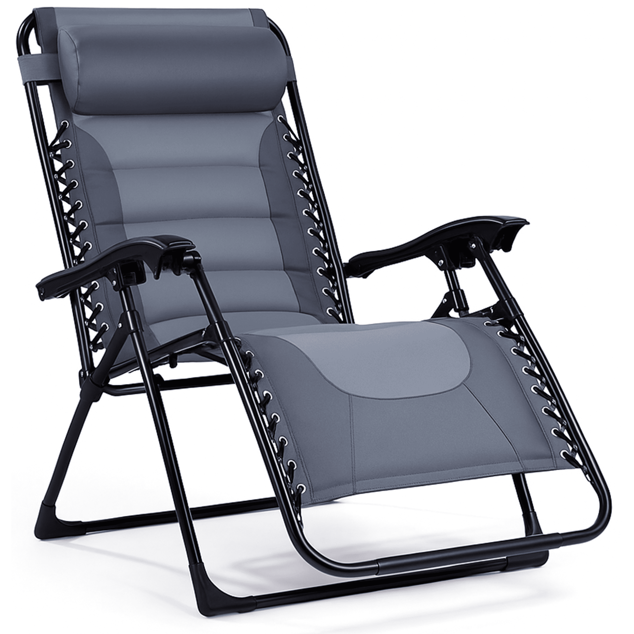 Backyard Expressions Deluxe XL Padded Recliner Zero Gravity Chair – Ergonomic Anti Gravity Lounger with Folding Design, Side Tray, and Adjustable Headrest