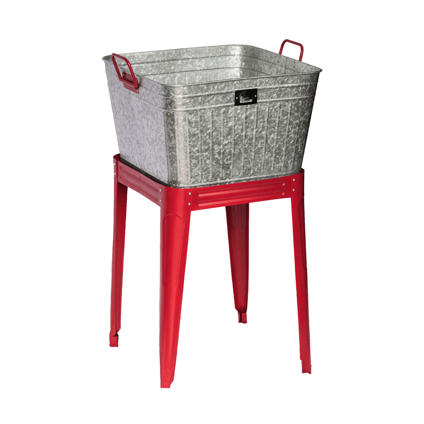 Galvanized Metal Beverage Tub with Red Stand for Indoor/Outdoor Use