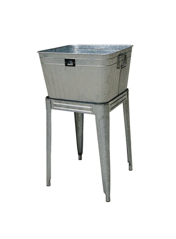 Backyard Expressions Galvanized Metal Beverage Tub Cooler, Planter, Washbin, Rustic Grey/Silver