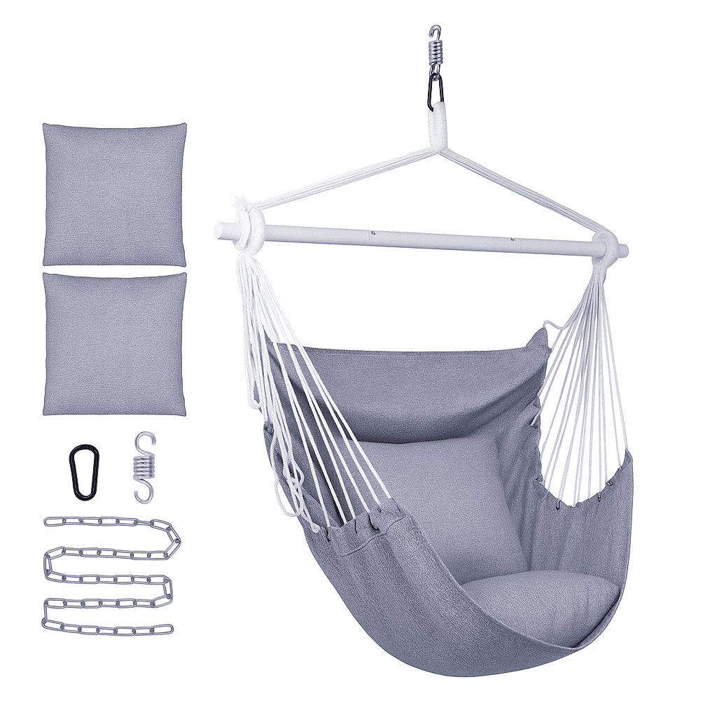 Backyard Expressions Hammock Chair Hanging Rope Swing Chair, 2 Pillows, Anti Slip Steel Spreader Bar