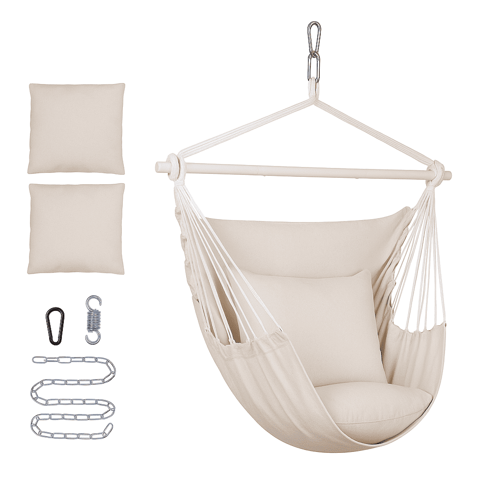 Backyard Expressions Hammock Chair Hanging Rope Swing Chair, 2 Pillows, Anti Slip Steel Spreader Bar