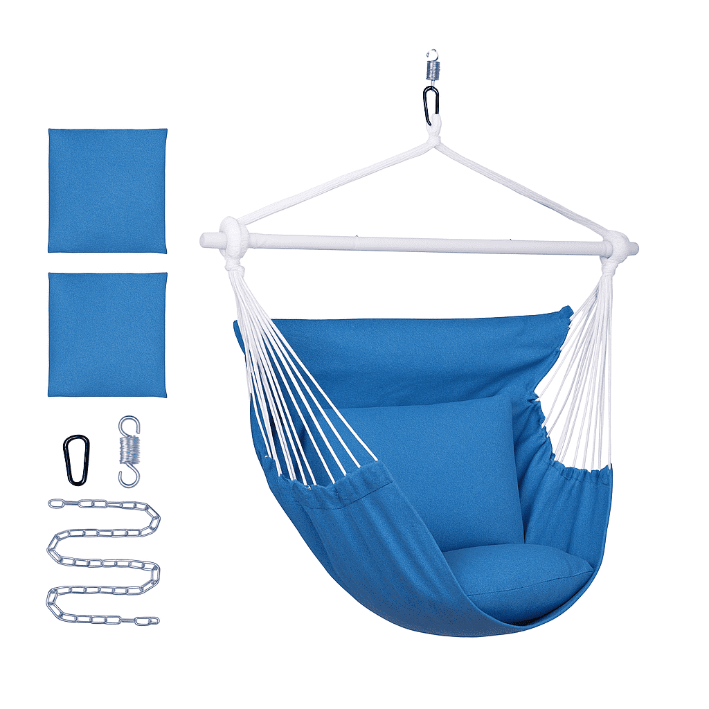 Backyard Expressions Hammock Chair Hanging Rope Swing Chair, 2 Pillows, Anti Slip Steel Spreader Bar