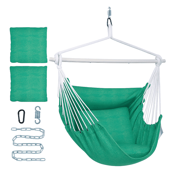 Backyard Expressions Hammock Chair Hanging Rope Swing Chair, 2 Pillows, Anti Slip Steel Spreader Bar