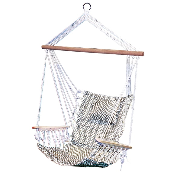 Backyard Expressions Hanging Hammock Chair - Grey Herringbone Pattern - Polyester/Cotton Fabric