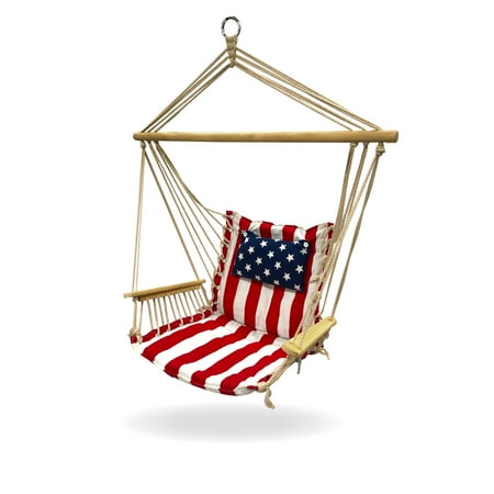 Backyard Expressions Hanging Hammock Chair - Red, White and Blue - Polyester/Cotton