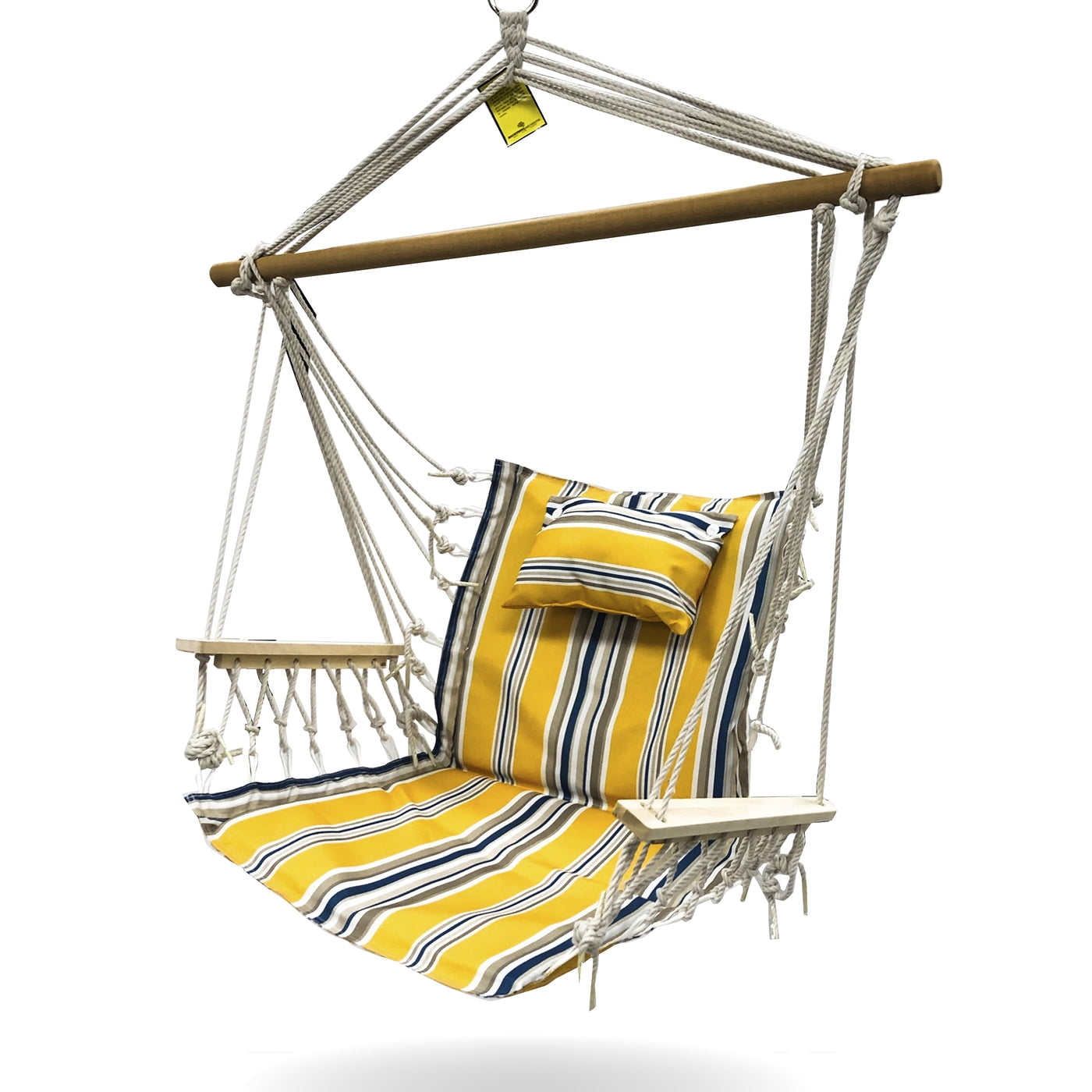 Backyard Expressions Hanging Hammock Chair Yellow Stripes Polyester Cotton Fabric Walmart