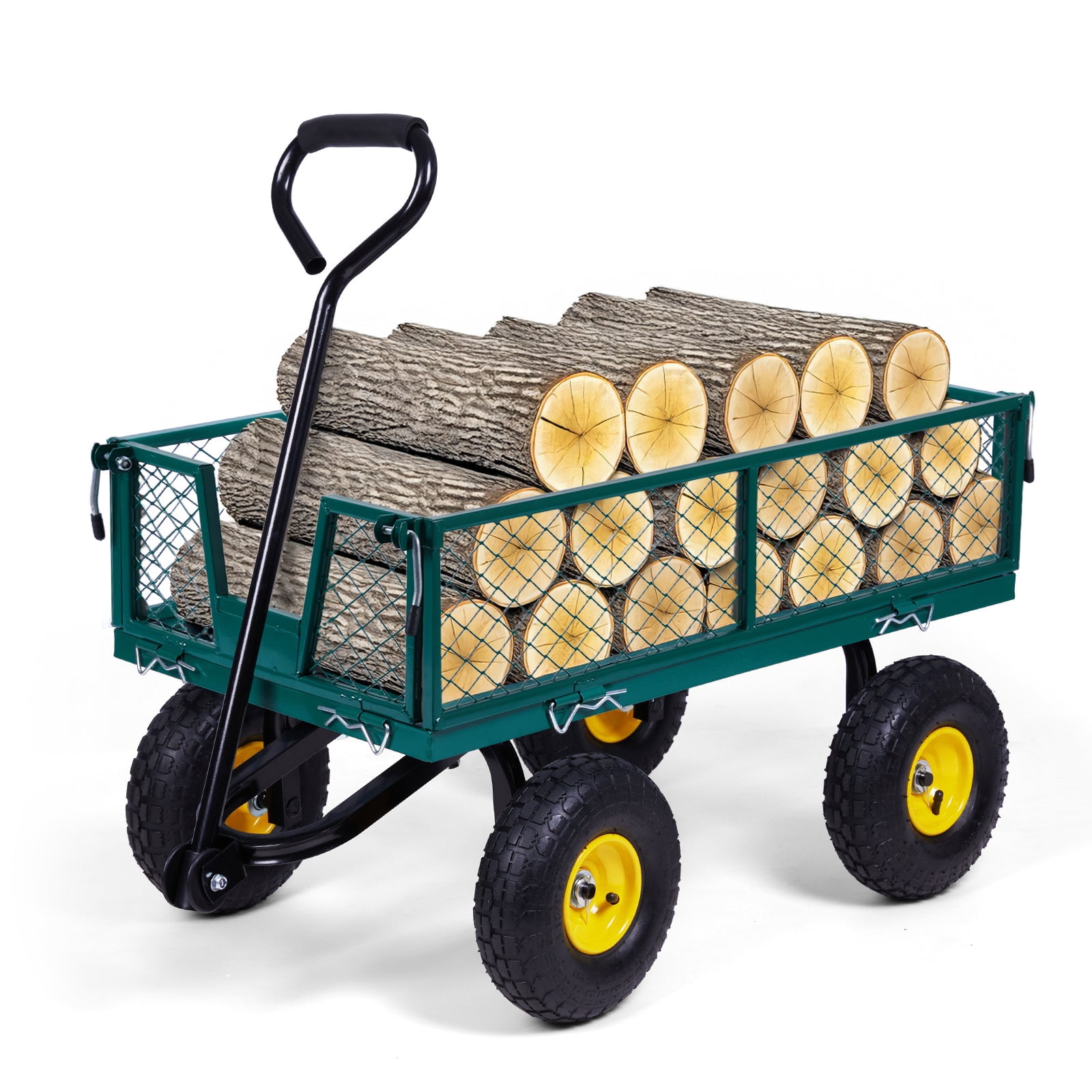 Backyard Expressions Heavy-Duty Steel Garden Cart – 400 lb Capacity, Removable Mesh Sides, Flatbed Convertible Yard Wagon with 10" Pneumatic Tires