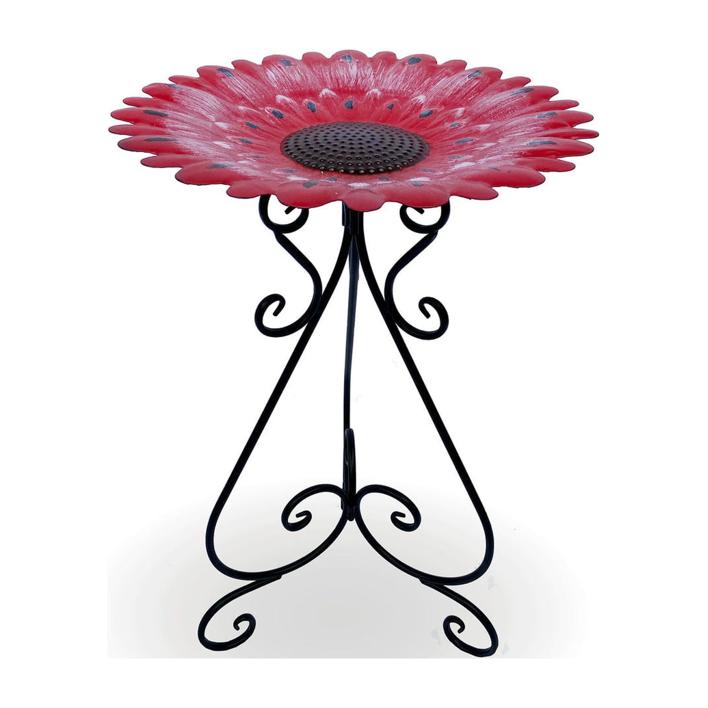 Backyard Expressions Metal 24" Flower Bird Bath Red