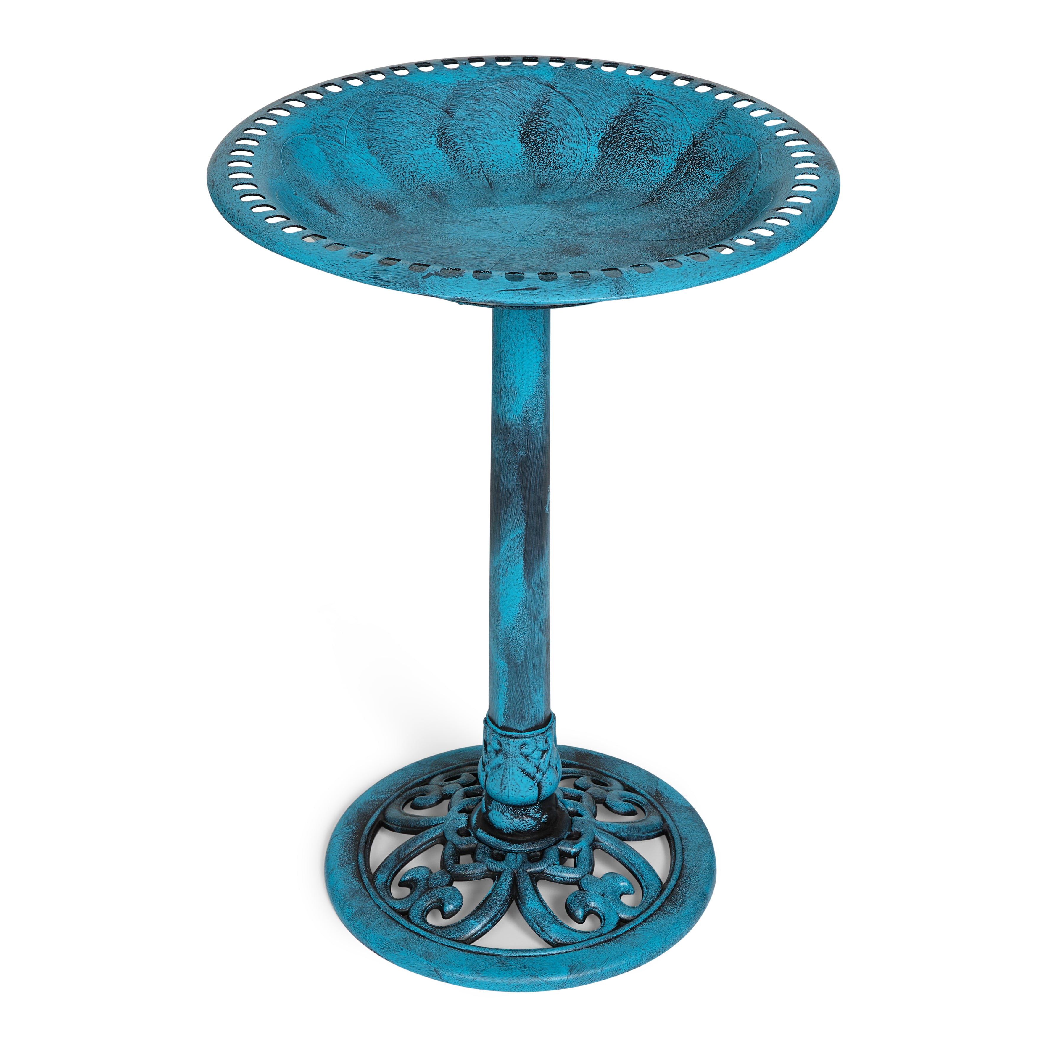 Backyard Expressions Outdoor Garden Bird Bath - Blue - Weather Resistant Polyresin - 27 Inch