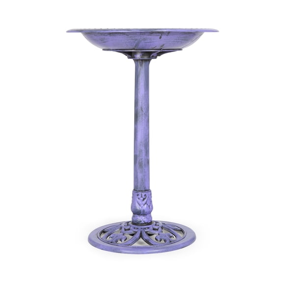Backyard Expressions Outdoor Garden Bird Bath - Lilac Purple - Weather Resistant Polyresin - 27 Inch
