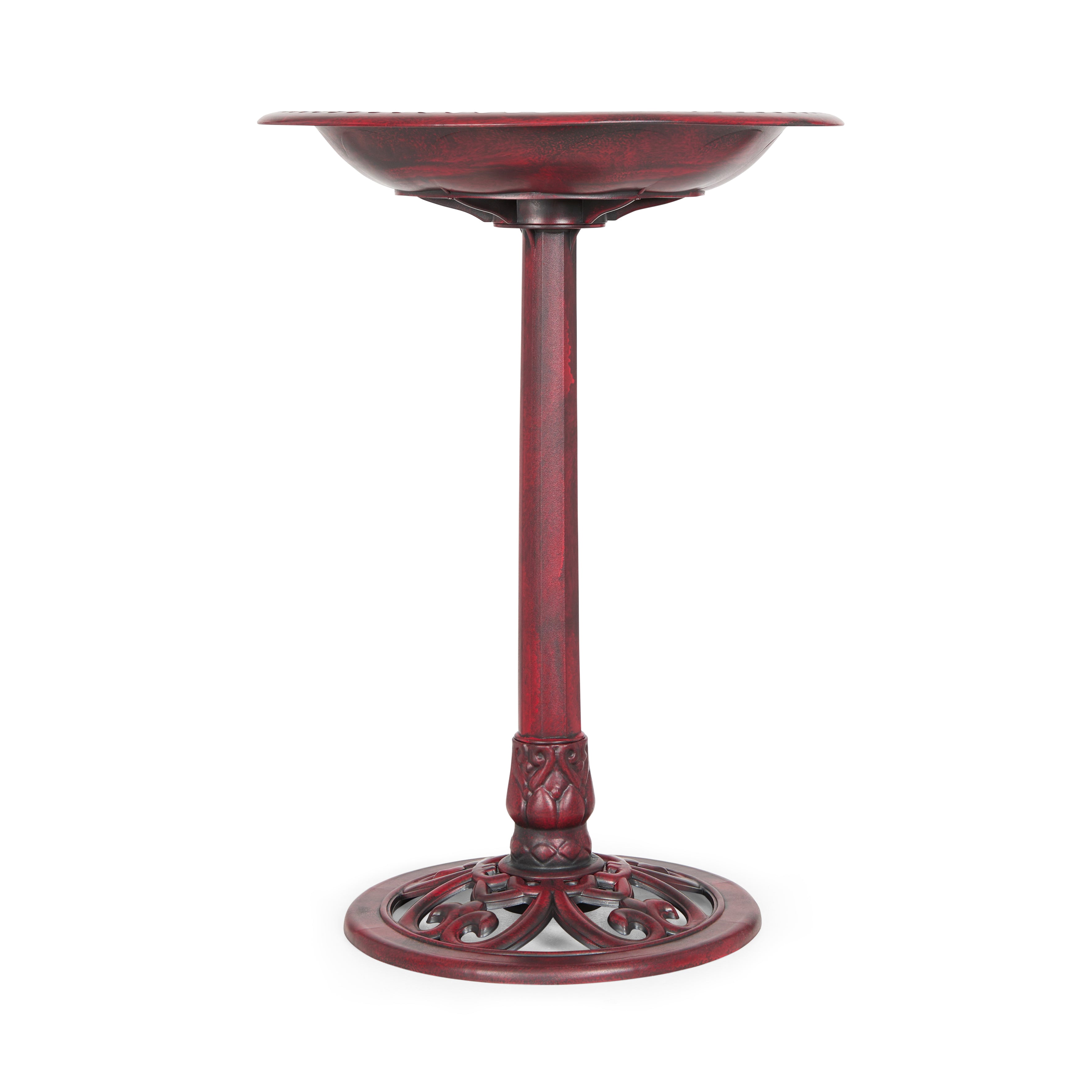 Backyard Expressions Outdoor Garden Bird Bath - Red - Weather Resistant Polyresin - 27 Inch