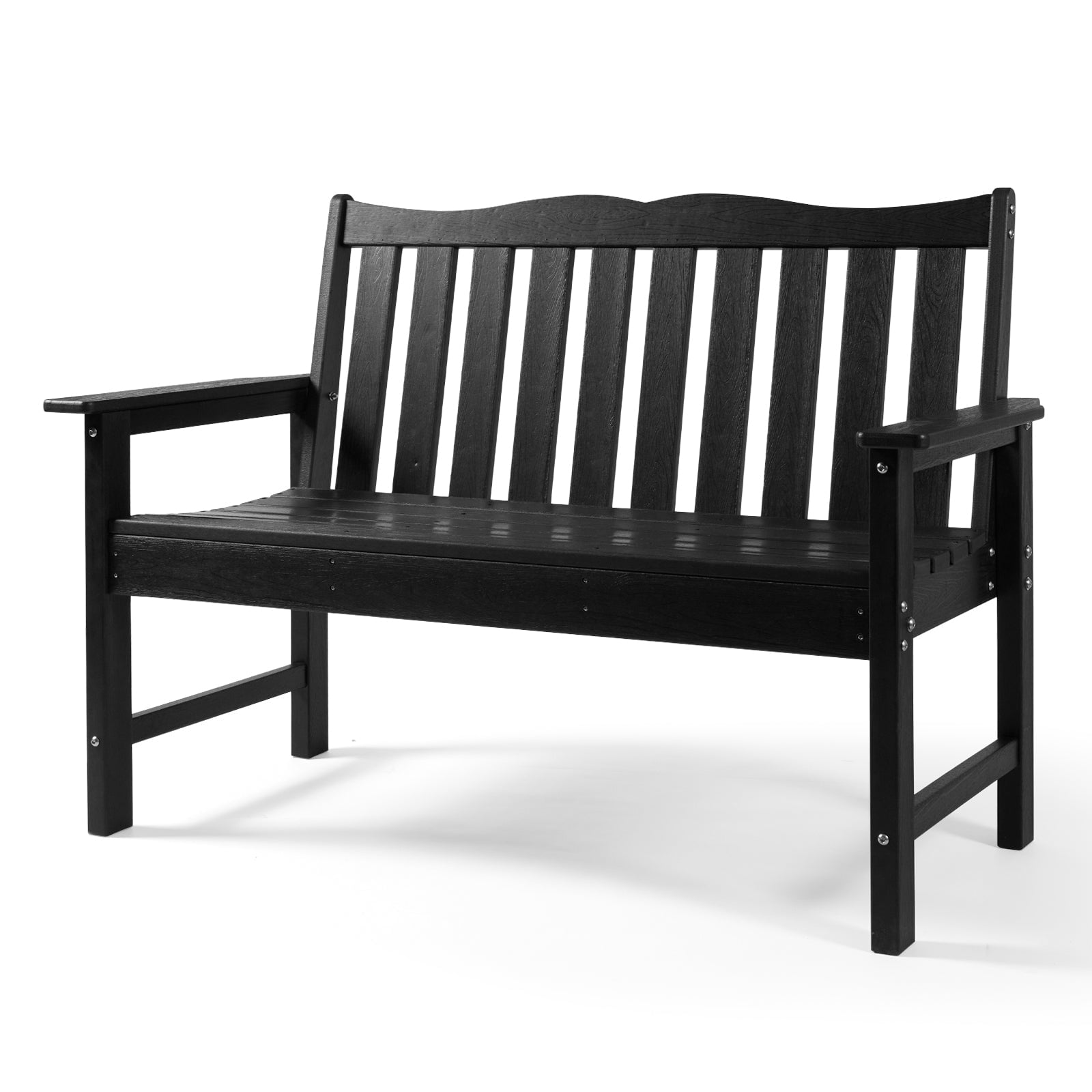 Backyard Expressions Poly Patio Bench (800 Lb Capacity) – Weatherproof Outdoor Bench, Low Maintenance, Heavy-Duty Recycled Material – Ideal for Porch, Patio & Park (Black Woodgrain Look)