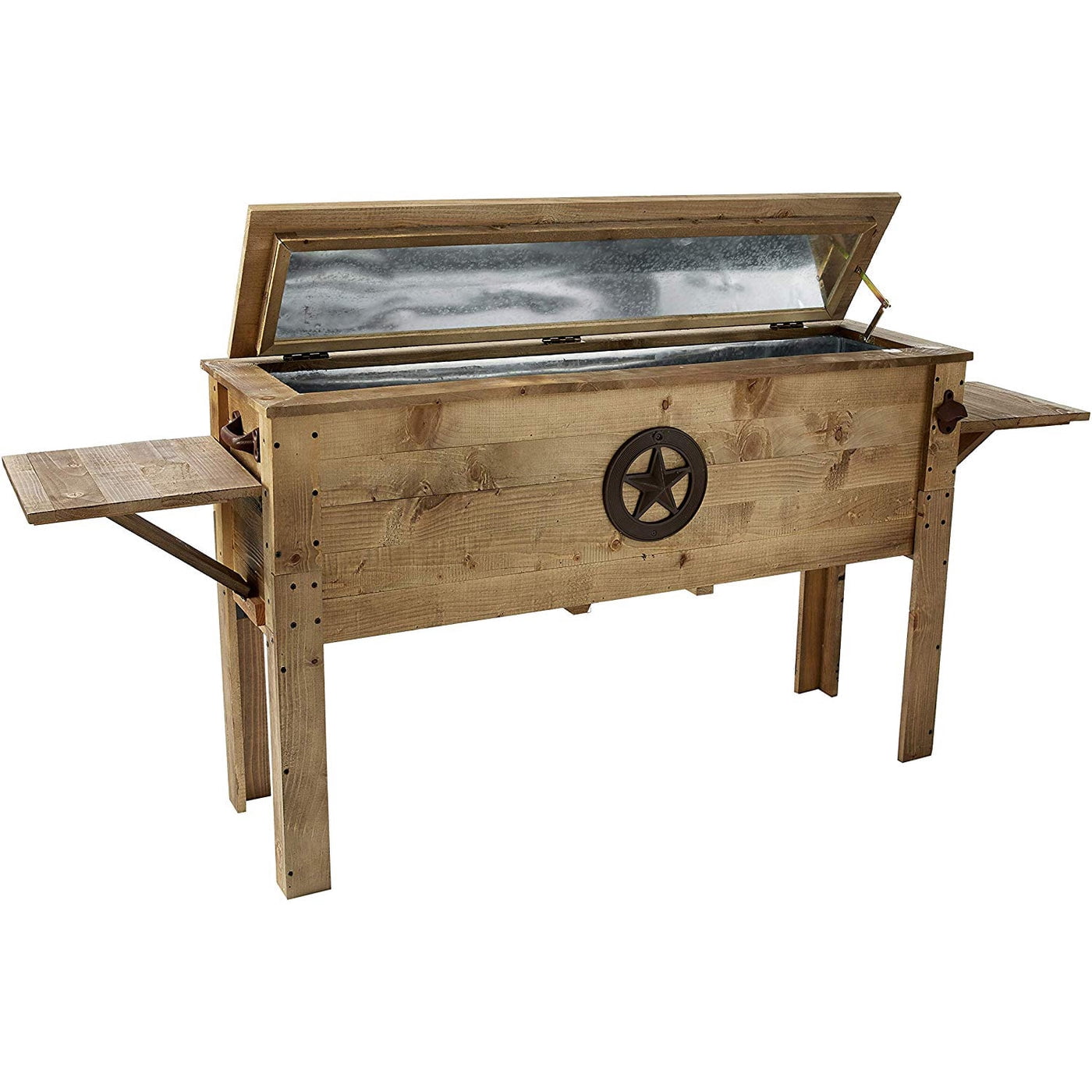 Backyard Expressions Rustic Outdoor Beverage Cooler for Patio - 87 Qt. w/ Folding Side Tables - Rustic Brown