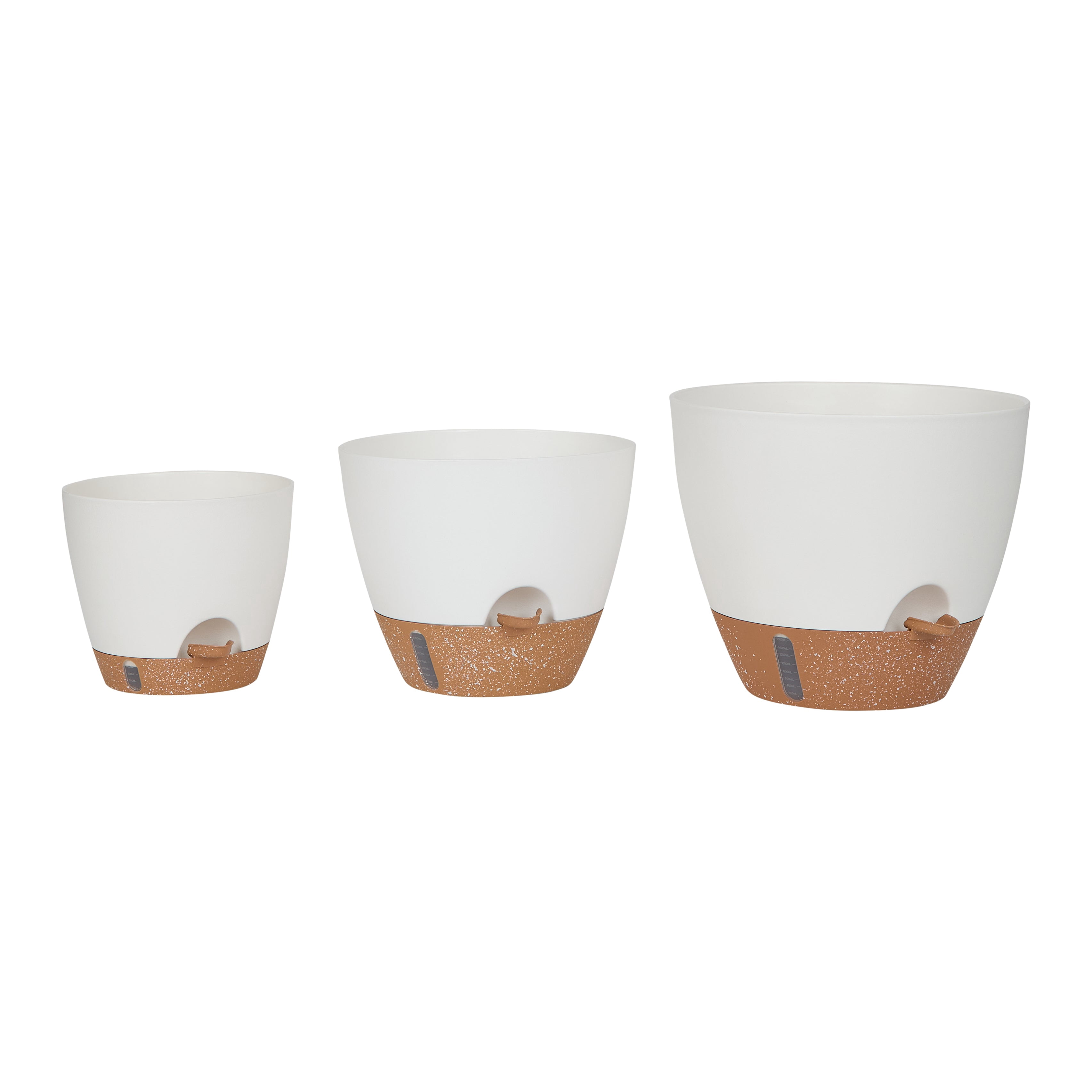 Backyard Expressions Self-Watering Planter Set, 3-Piece Indoor & Outdoor Plant Pots with Water Reservoir, Water Level Window & Drainage Tray - White
