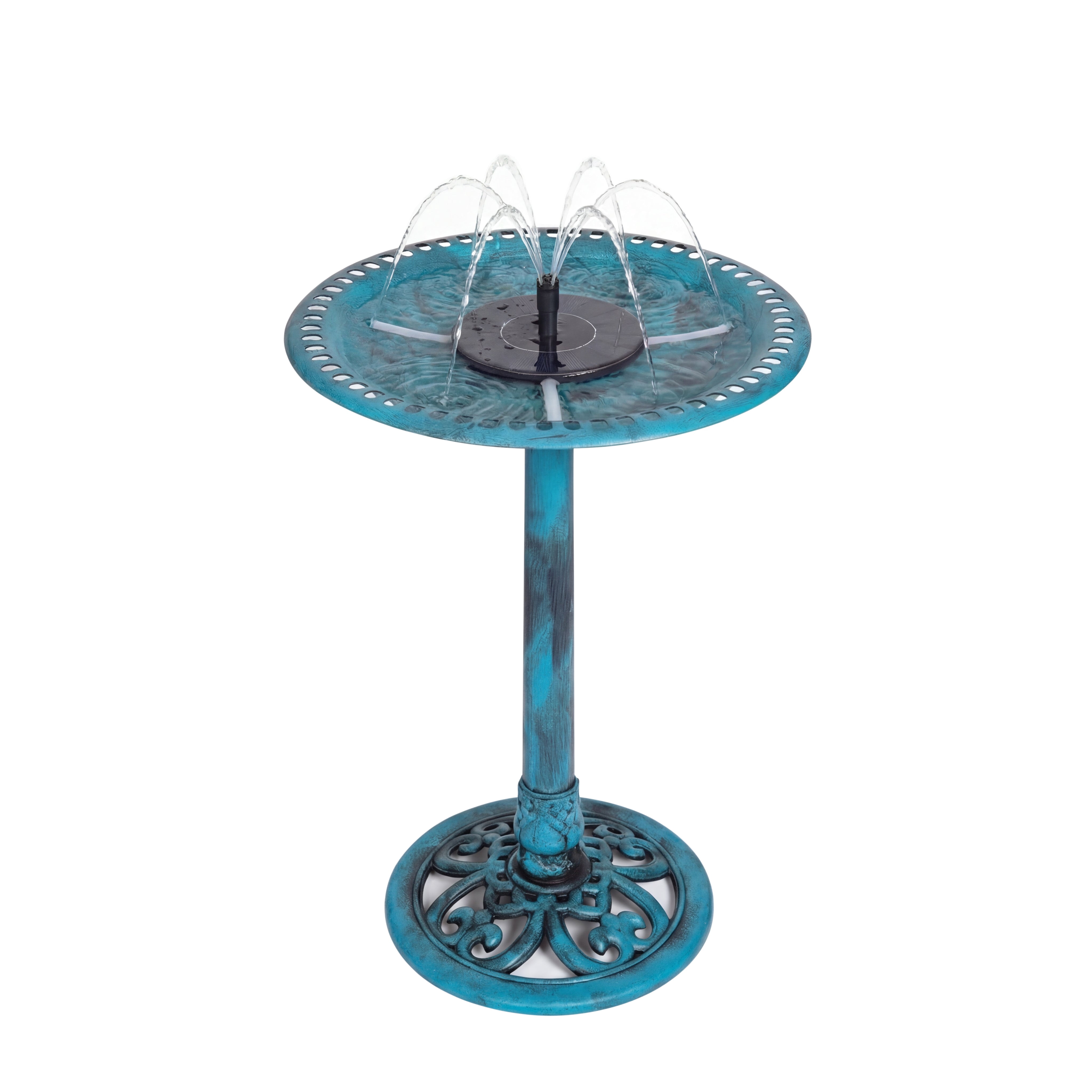 Backyard Expressions Solar Pump Outdoor Bird Bath Fountain, Antique Blue Finish