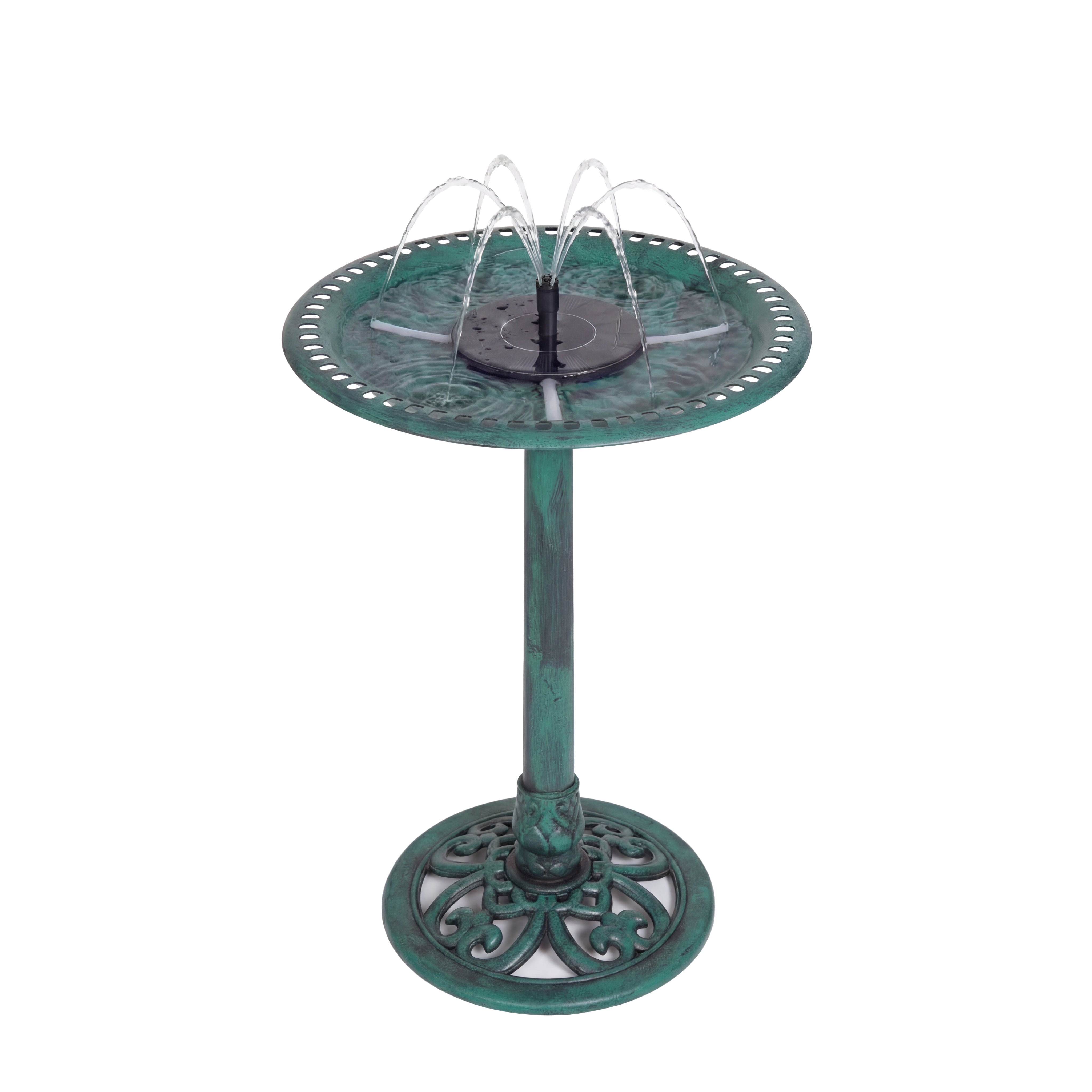 Backyard Expressions Solar Pump Outdoor Bird Bath Fountain, Antique Green Finish