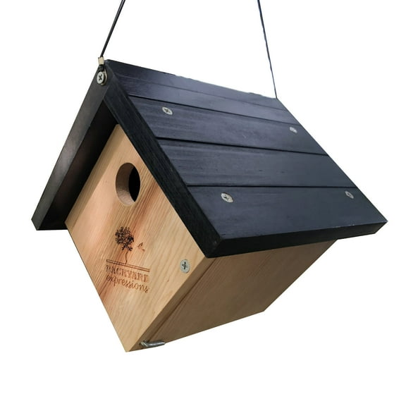 Backyard Expressions Triangle Cedar Bird House, 6.5"D x 7.1"W x 11.8"H, Natural Wood Color
