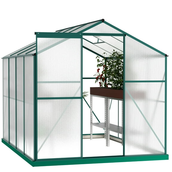 Backyard Garden Greenhouse 6'x8', 4mm Twin Polycarbonate, Stable Structure 6'x8' Gardening Greenhouse, Polycarbonate Blocking, Efficient Drainage System
