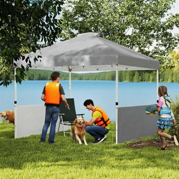 Backyard Gazebos 10x 10 ft party tent Pop Up Canopy Tent with 2 Half Sidewalls with Wheeled Carry Bag, Dark Gray,Patio Gazebos