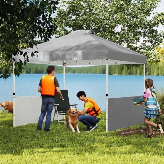 Backyard Gazebos 10x 10 ft party tent Pop Up Canopy Tent with 2 Half Sidewalls with Wheeled Carry Bag, Dark Gray,Waterproof Gazebos