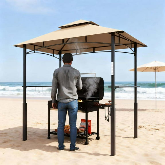 Backyard Gazebos Dark Brown Outdoor Grill Gazebo 8' x 5' Gazebo Shelter,Patio Gazebos