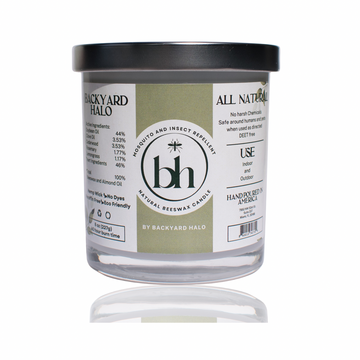 Backyard Halo 8 oz AllNatural Beeswax Candle, Spa like Scent, Repels