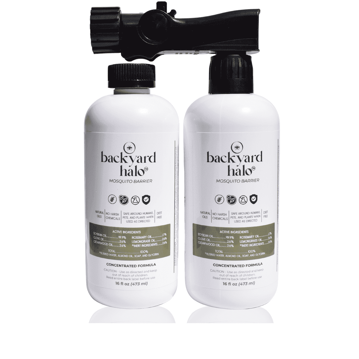 Backyard Halo End Hose Sprayer Kit | Natural and Safe Mosquito and Insect Barrier | Great for Yards | Two 16 oz Bottles | 1000 Sqft