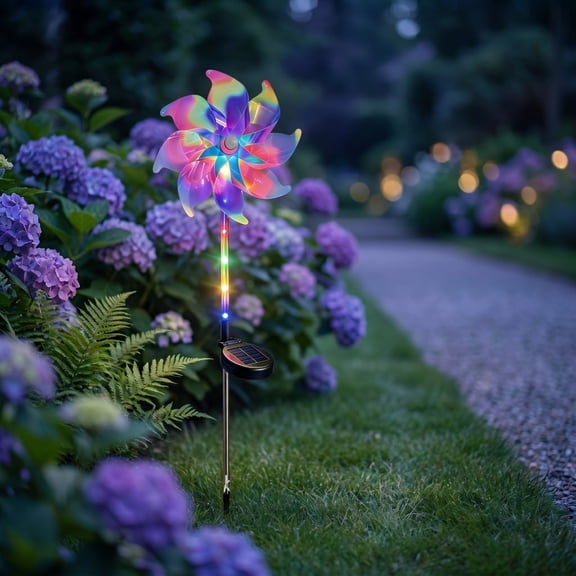 Backyard Lights Outdoor Solar Powered Led Wind Spinner Garden Stake Light Waterproof Outdoor Decor