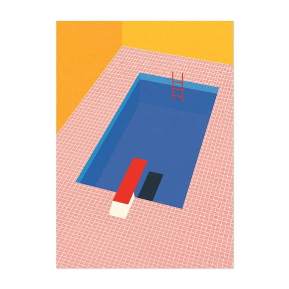 Backyard Pool - Illustration Unframed Wall Art Print 5 x 7 inches