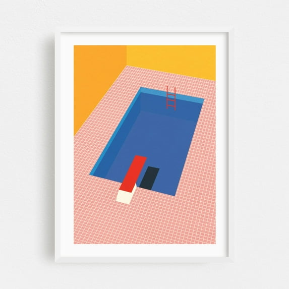 Backyard Pool - Illustration White Framed Wall Art Print 20 x 30 inches