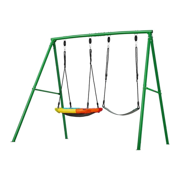 Backyard Saucer Swing Set - 32in Seat & Belt, A-Frame Stand - 440lbs Capacity