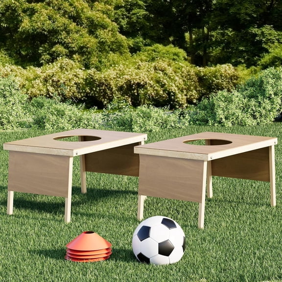 Backyard Soccer Game with 2 Tables, 1 Ball, 4 Cones, Soccer Training Equipment, Portable Football Practice Outdoor Game for Backyard, Beach, Field Fun, No Assembly Needed