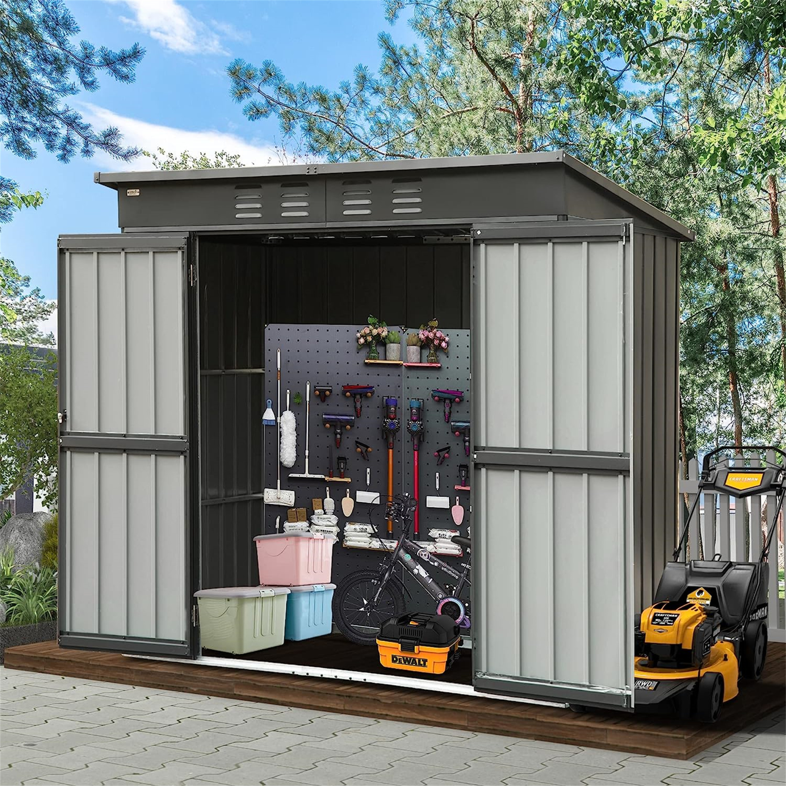 Backyard Storage Shed with Sloping Roof Galvanized Steel Frame Outdoor