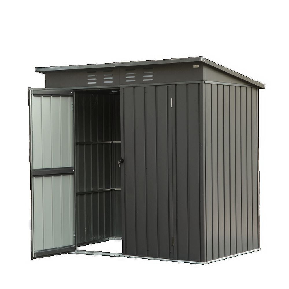 Backyard Storage Shed with Sloping Roof Galvanized Steel Frame Outdoor Garden Shed Metal Utility Tool Storage Room with Latches and Lockable Door for Balcony (5x3ft, Black)