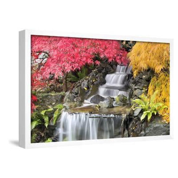 Backyard Waterfall with Japanese Maple Trees, Framed Art Print Wall Art by jpldesigns Sold by Art.Com