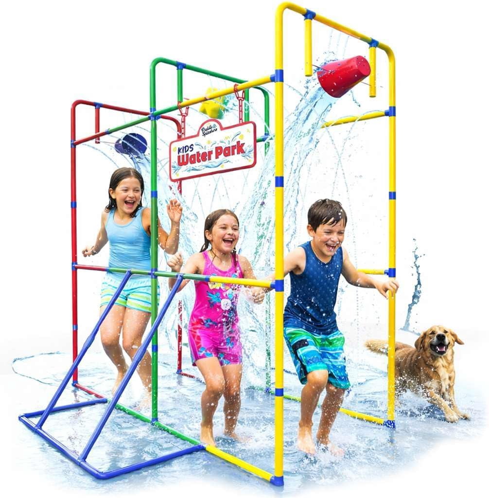 Stargo Backyard Waterpark Sprinkler 77" Water Toy for Kids, Outdoor Fun Water Play with Dump Buckets for a Family Splash Wheel Water Toys for Backyard