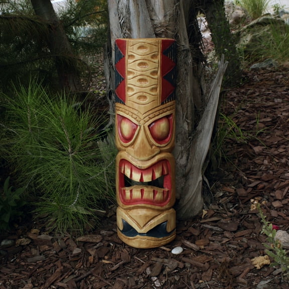 Backyard X-Scapes 20 in. Tiki Mask Classic Hawaiian Yellow Wood Tropical Decoration