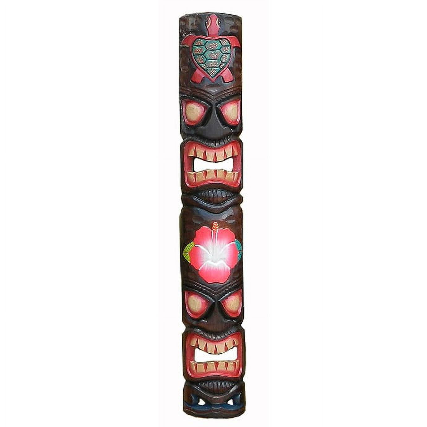 Hand-Carved Tropical Tiki Mask with Turtle and Hibiscus Flower