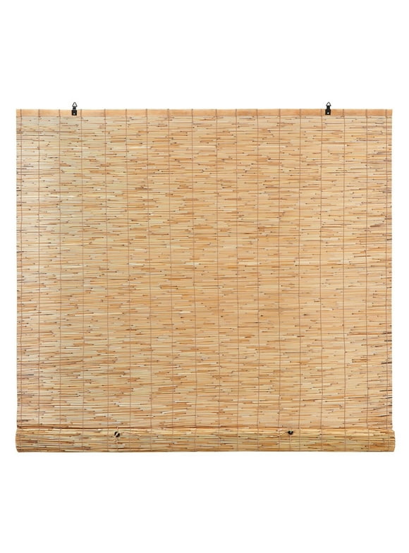 Backyard X-Scapes Reed Blinds Manual Roll-Up Cord Free Roman Shades, Natural, 72" W x 72" L