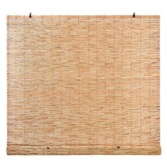 Backyard X-Scapes Reed Blinds Manual Roll-Up Cord Free Roman Shades, Natural, 72" W x 72" L