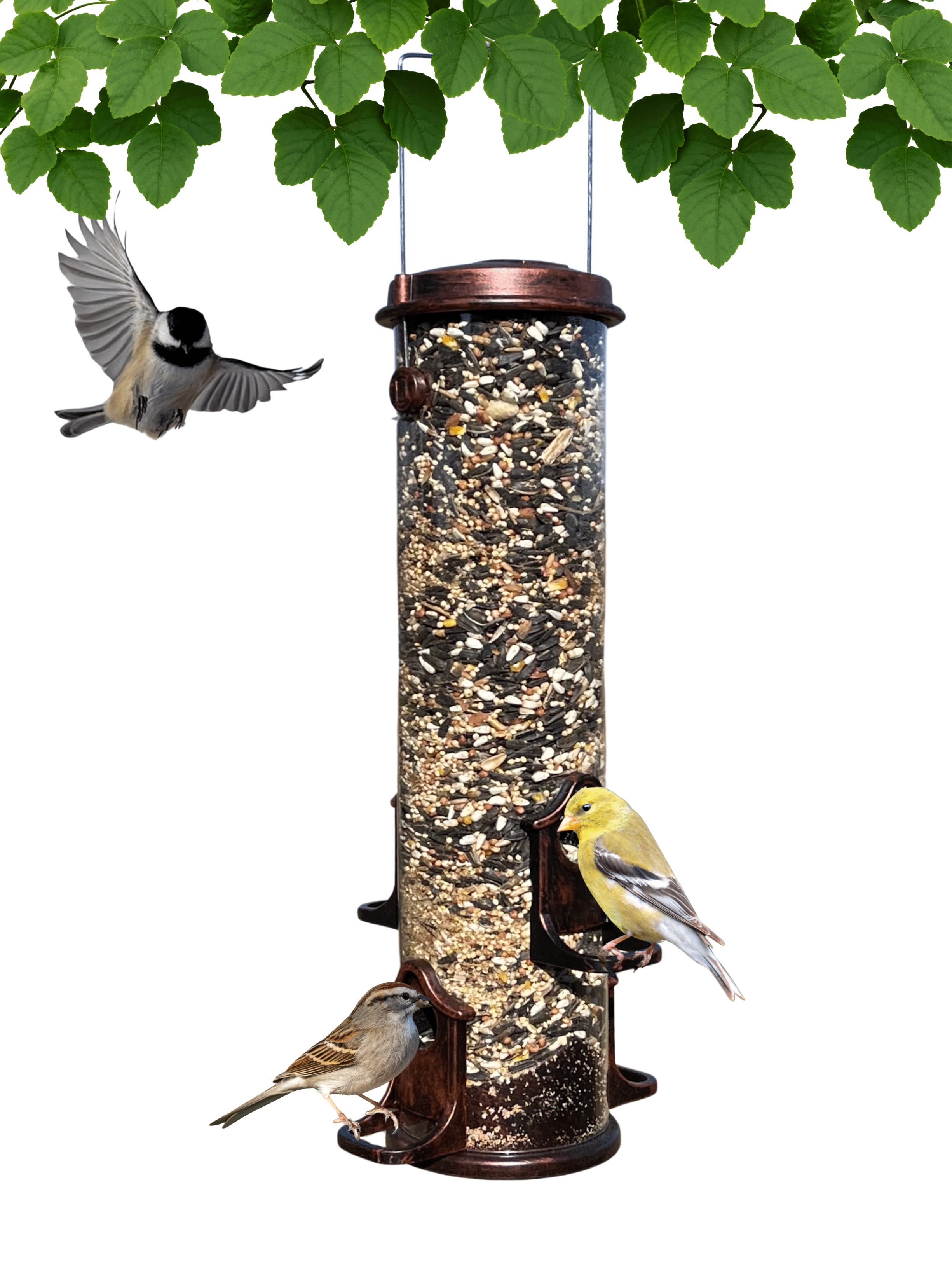Backyards Essentials Standard Tube Feeder Copper Metal Bird Seed Feeder, 7 Cup Capacity