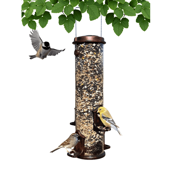 Backyards Essentials Standard Tube Feeder Copper Metal Bird Seed Feeder, 7 Cup Capacity